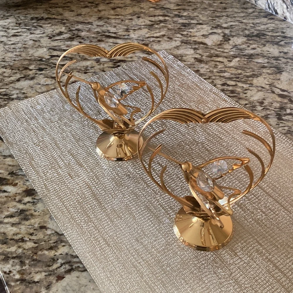 Vintage Austrian Crystal 24K Gold Plated Hummingbird set of 2 - Picture 2 of 5